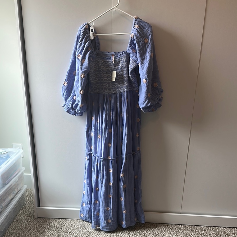 Free People Blue Smocked Tiered Sundress
